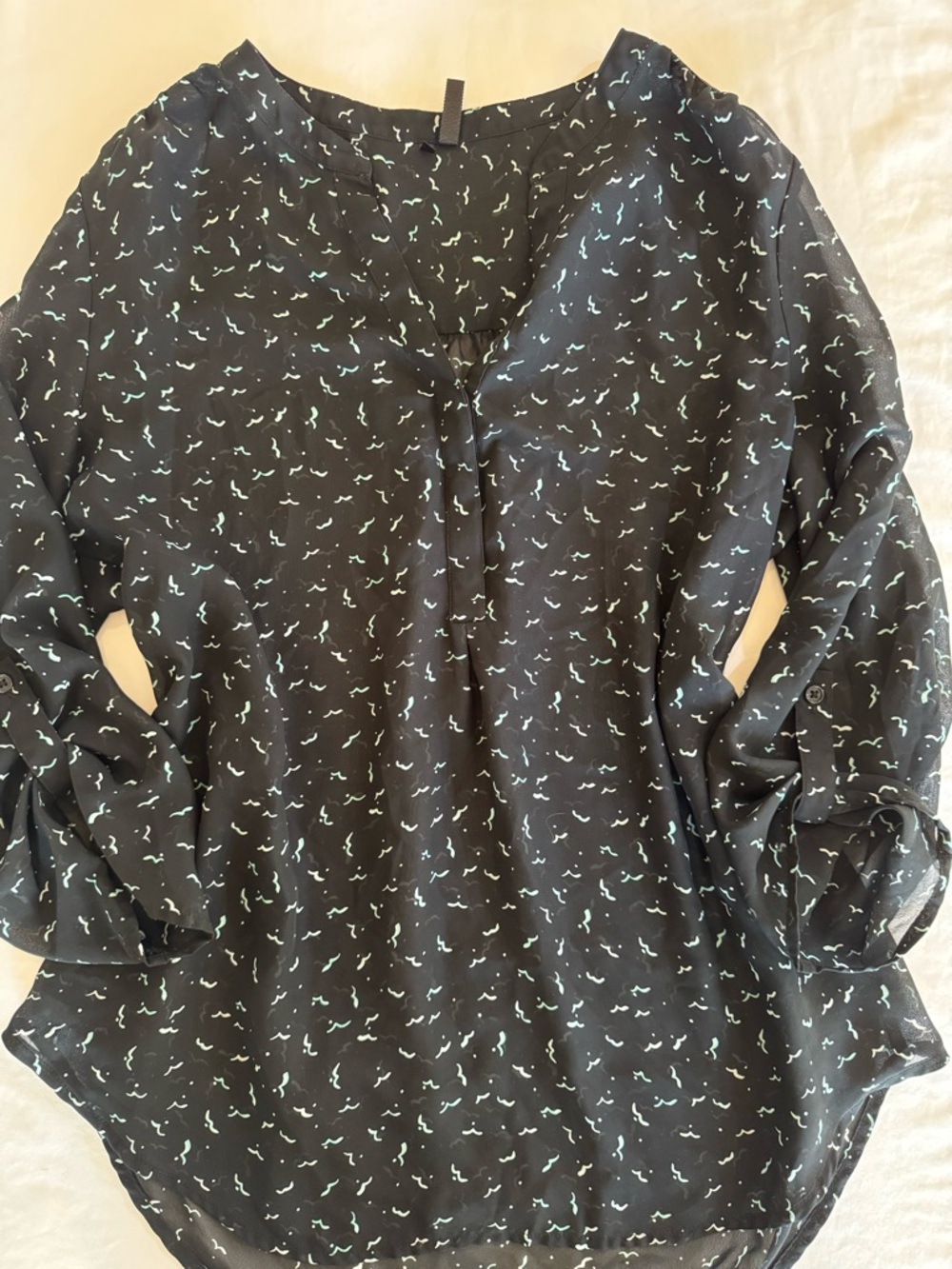 Maurices Women’s Black with Bird Print Long-Sleeve Blouse M